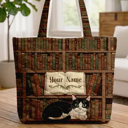 Black And White Cat Vintage Bookshelf - Book Lover Home Decor Gift For Readers Quilted Tote Bag