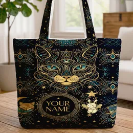 Cosmic Cat Golden Stars Galaxy - Cat Lover Gift Quilted Tote Bag