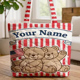 Adorable Patriotic Nuzzling Bears American Flag Independence Day Gift Quilted Tote Bag