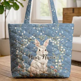 Bunny Wildflower Lily of the Valley Cottagecore Daily Use Gift Quilted Tote Bag