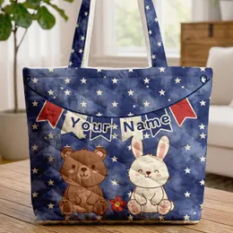 Bear Bunny Small Stars Pennant Flags - Wildlife Lover Gift Quilted Tote Bag