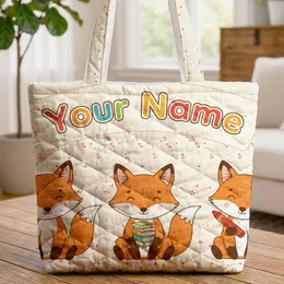 Personalized Foxes Creative Play Name - Child Art Lover Lifestyle Gift Quilted Tote Bag
