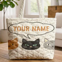 Personalized Cat Faces Paw Prints Fish Bones - Cat Lover Everyday Gift Quilted Tote Bag