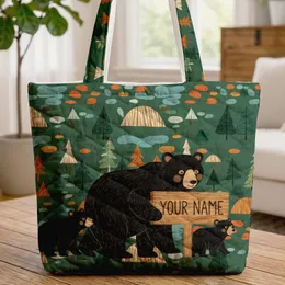 Black Bear Family Your Name Wooden Sign Evergreen Hills River Pebbles - Outdoor Lover Gift Quilted Tote Bag