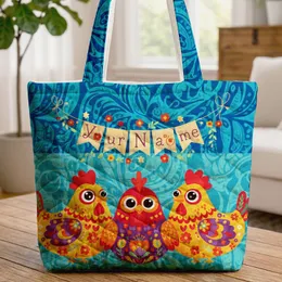 Three Chickens Floral Bunting - Farmhouse Home Decor Chicken Lover Gift Quilted Tote Bag