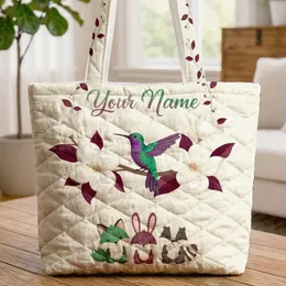 Vibrant Hummingbird Magnolia Blossom Branch Vines - Wildlife Nature Gift Quilted Tote Bag