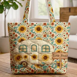 Vintage Camper Sunflowers Wildflowers - Farmhouse Decor Travel Lover Gift Quilted Tote Bag