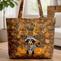 Raccoon Jack-o'-lantern Autumn Leaves - Fall Holiday Gift for Raccoon Lover Quilted Tote Bag