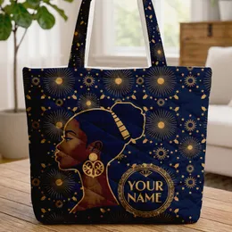 African Woman Profile Golden Tribal Earring Sunburst - Afrocentric Personalized Gift Quilted Tote Bag