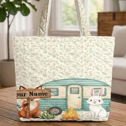 Fox Bunny Vintage Camper Campfire Wildflowers Rustic Sign - Nature Lover Gift Quilted Tote Bag