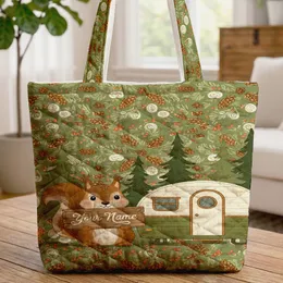 Squirrel Vintage Camping Trailer Wildlife Lover Gift Quilted Tote Bag