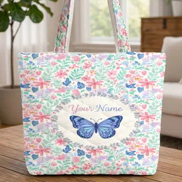 Heart Accents Butterfly Botanical Flowers Leaves Leaf Garland - Everyday Tote Nature Gift Quilted Tote Bag