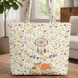 Dreamcatcher Hanging Feathers Personalized Bunting Floral - Boho Lifestyle Gift Quilted Tote Bag