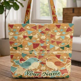 Birds Bunting Pennant Flags Flowers - Everyday Lifestyle Home Decor Gift for Bird Lover Quilted Tote Bag