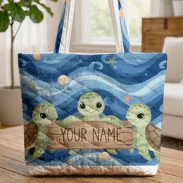 Baby Sea Turtles Ocean Waves Seashells Starfish - Ocean Lover Gift for Kids Quilted Tote Bag