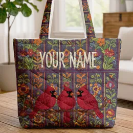 Cardinal Birds Floral Garden Folk - Wildlife Lover Everyday Gift Quilted Tote Bag