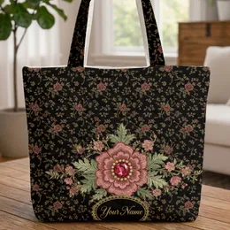 Baroque Gold Floral Tapestry Ruby Flower - Everyday Carry Gift for Women Quilted Tote Bag