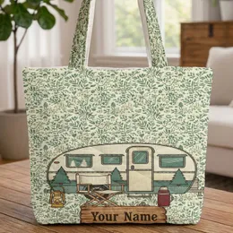 Vintage Travel Trailer Wildflower Leaves - Outdoor Adventure Gift Quilted Tote Bag
