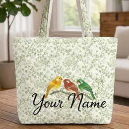 Chinoiserie Birds White Blossoms Personalized Name - Wildlife Lover Gift Quilted Tote Bag