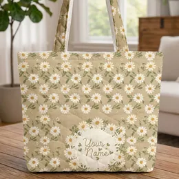 Personalized Daisy Wreath Name - Botanical Everyday Carryall Gift Quilted Tote Bag