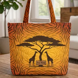 Tiger Stripes Savanna Acacia Tree Giraffe Wooden Sign Wildlife Lover Gift Quilted Tote Bag