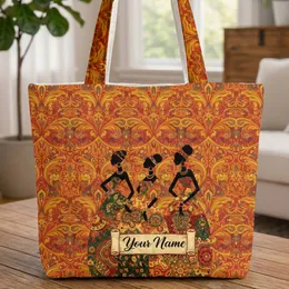 African Women Silhouettes Botanical Foliage - Cultural Folk Art Gift Quilted Tote Bag