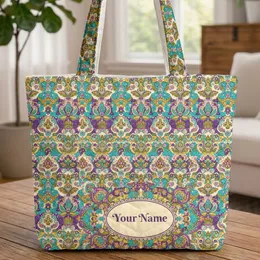 Indian Botanical Floral Paisley Medallion - Boho Lifestyle Gift Quilted Tote Bag