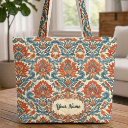 Ornate Botanical Wreath Name Flowers Leaves - Boho Everyday Lifestyle Gift Quilted Tote Bag