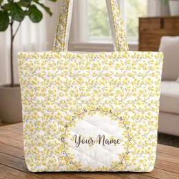 Yellow Leaf Wreath Cursive Name Brown Branches - Botanical Everyday Gift Quilted Tote Bag