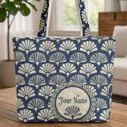 Fan Shell Your Name - Boho Lifestyle Everyday Tote Travel Essential Vacation Gift for Her Quilted Tote Bag