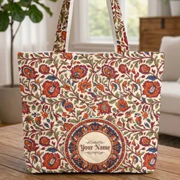 Boho Floral Vines Leaves Berries Circular - Everyday Carry Travel Essential Quilted Tote Bag