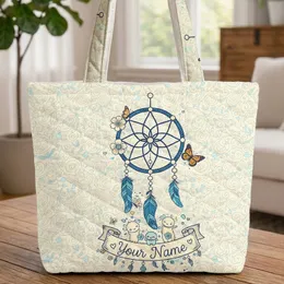 Dreamcatcher Butterflies Flowers Vine Leaf - Personalized Boho Everyday Tote Quilted Tote Bag