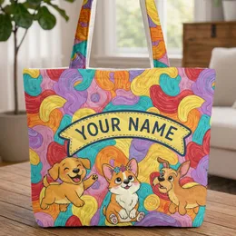 Cartoon Dogs Organic Swirls - Everyday Tote Dog Lover Gift Quilted Tote Bag