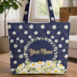 Name Calligraphy Daisies Wreath Golden Swirls - Everyday Floral Lover Gift Quilted Tote Bag