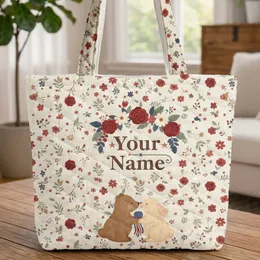 Brown Bear Bunny Patriotic Wildflowers Floral Wreath - Independence Day Gift Quilted Tote Bag