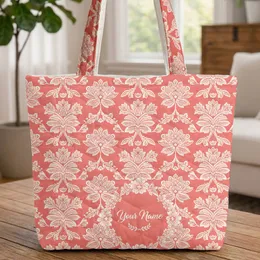 Coral Pink White Ornate Floral Bloom Petals Leaves Wreath - Everyday Carry Essentials Gift Quilted Tote Bag