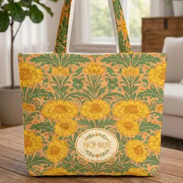 Personalized Marigold Flowers Green Leaves Bouquet - Home Decor Gift Quilted Tote Bag