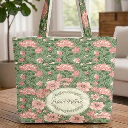 Botanical Pink White Floral Bouquet Green Leaves Wreath Heart Accents - Everyday Tote Quilted Tote Bag