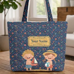 Personalized Name Children Beach Sailboat Ball Vintage Plaque - Beach Day Quilted Tote Bag