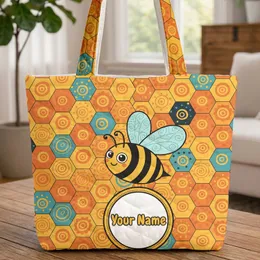 Bee Hexagon Cells Spirals Dots Concentric Circles Everyday Tote Wildlife Lover Gift Quilted Tote Bag