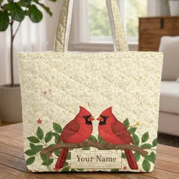 Personalized Cardinals Sign Branch Botanical Leaves Wildlife Gift Quilted Tote Bag
