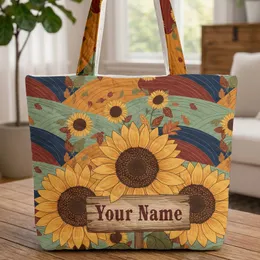 Autumn Sunflowers Rolling Fields Rustic Sign - Personalized Name Gift Quilted Tote Bag