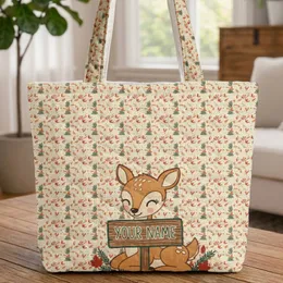 Fawn Deer Personalized Name Wooden Sign Autumn Wildlife Lover Gift Quilted Tote Bag
