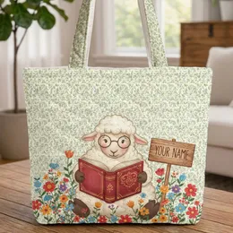 Sheep Spectacles Reading Book Wildflower Wooden Sign - Book Lover Everyday Carry Gift Quilted Tote Bag