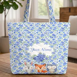 Bluebonnet Flowers Wildflower Wreath Personalized Name - Everyday Floral Gift Quilted Tote Bag