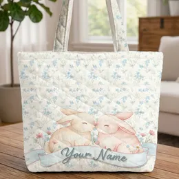 Two Nuzzling Bunnies Wildflower Forget-Me-Not - Everyday Tote for Bunny Lover Quilted Tote Bag