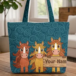 Three Children's Book Horse Faces Wooden Name Sign with Flowing Manes - Horse Lover Gift Quilted Tote Bag
