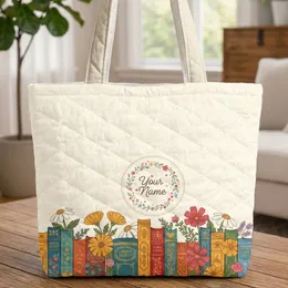 Ornate Antique Books Blooming Garden Flowers Personalization - Reading Lover Gift Quilted Tote Bag