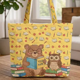 Friendly Bear Wise Owl Books & Supplies - Personalized Journal Student Gift Quilted Tote Bag