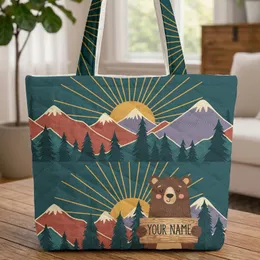 Bear Mountain Sunburst Rustic Sign - Personalized Nature Lover Gift Quilted Tote Bag